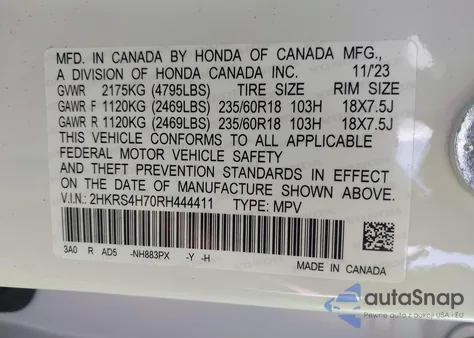 2024 Honda Cr-V Ex-L Awd из США, поврежденный, VIN 2HKRS4H70RH444411